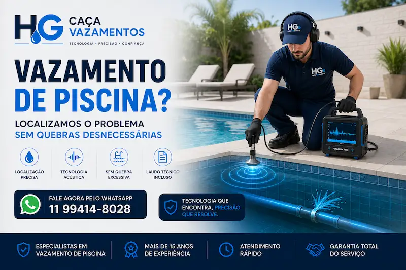 HG Litoral verificando vazamento em piscina